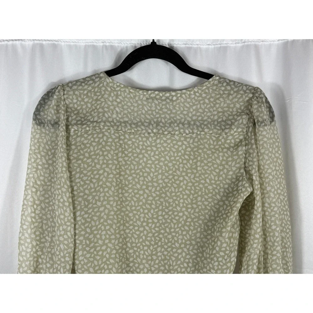 Abercrombie & Fitch Women XS‎ Sage Green Print Cross Over Puff Sleeve Blouse Top